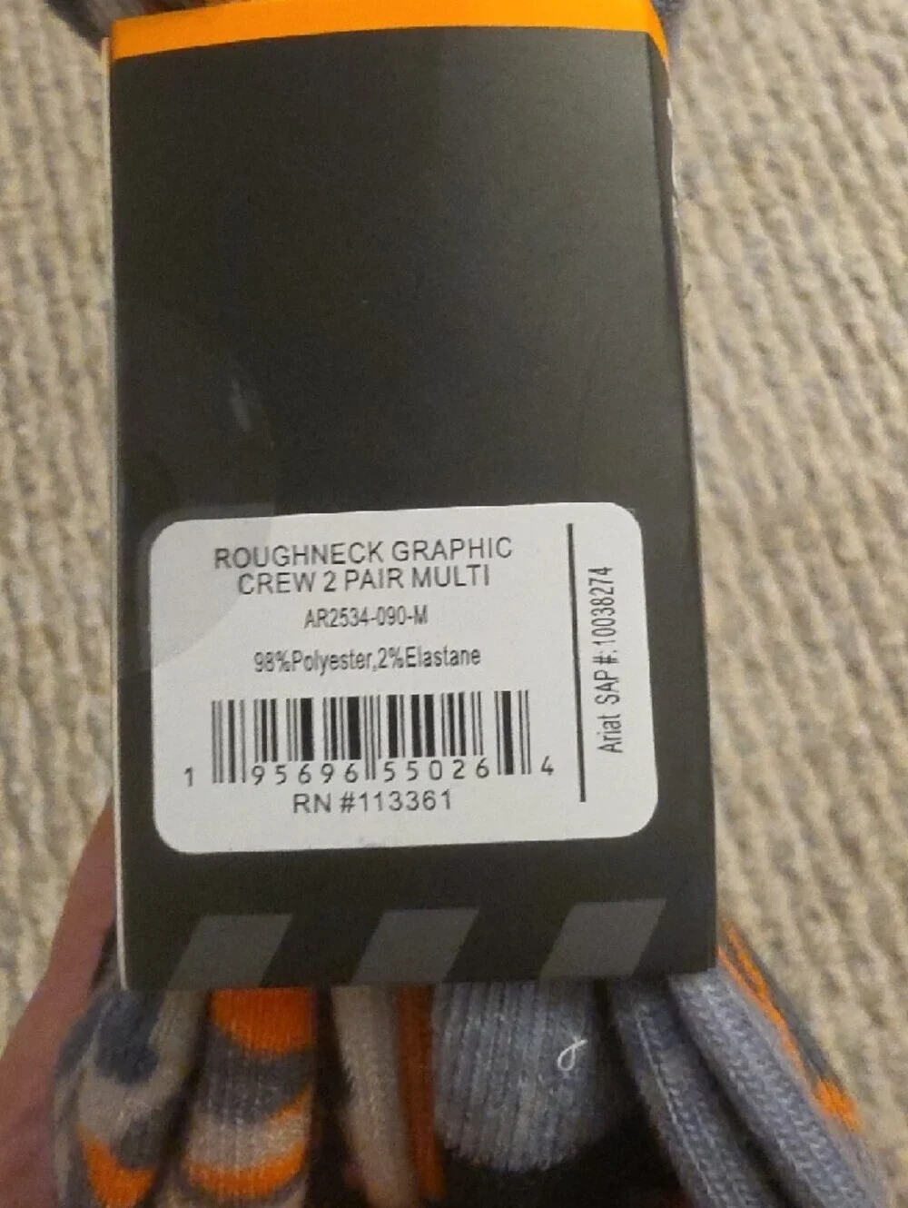 Ariat Gray Crew Socks with Orange Logo - 2 Pack